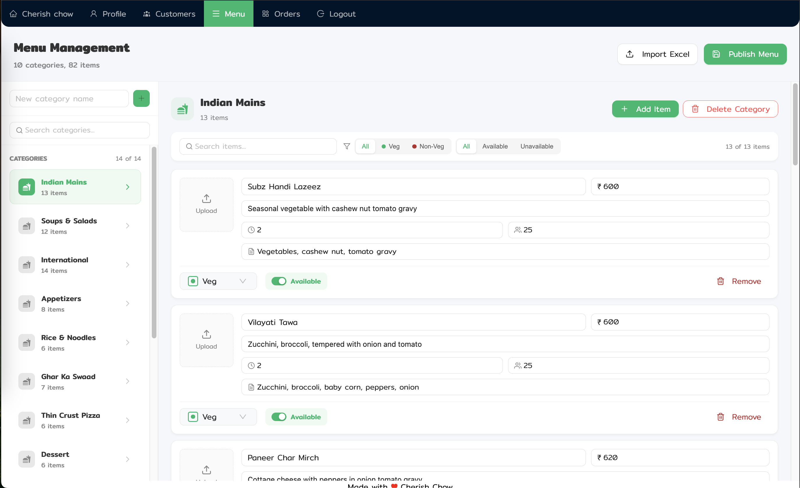 Menu Management interface for easy updates